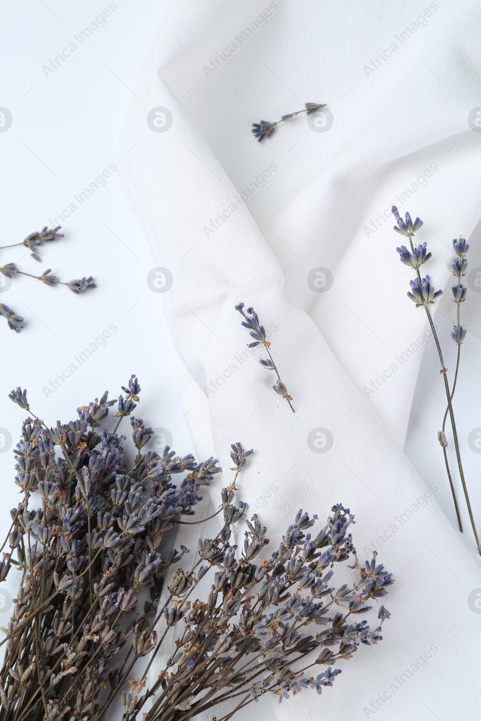 Photo of Fragrant lavender flowers on white background, flat lay