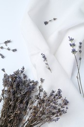 Photo of Fragrant lavender flowers on white background, flat lay