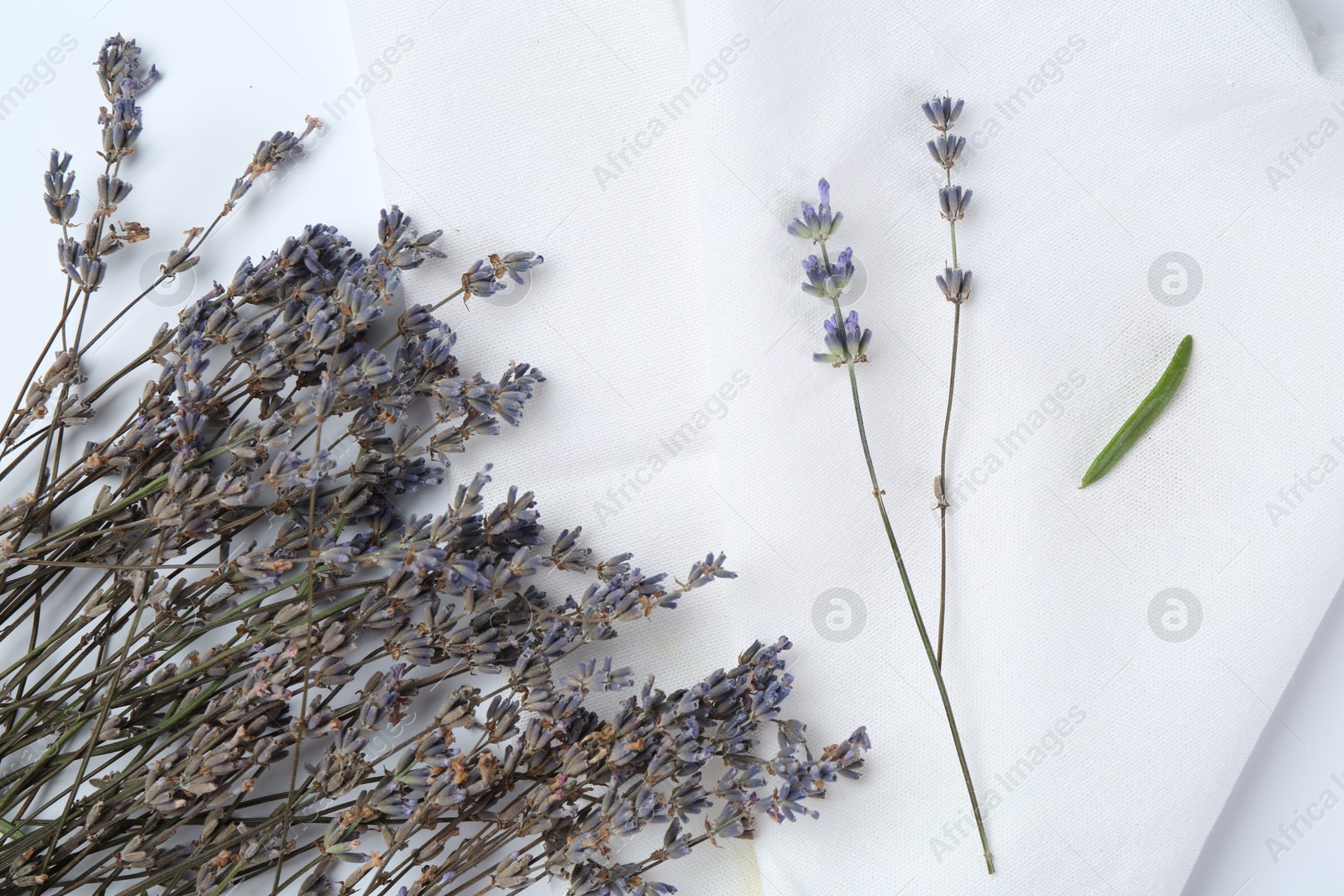 Photo of Fragrant lavender flowers on white background, flat lay