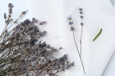 Photo of Fragrant lavender flowers on white background, flat lay