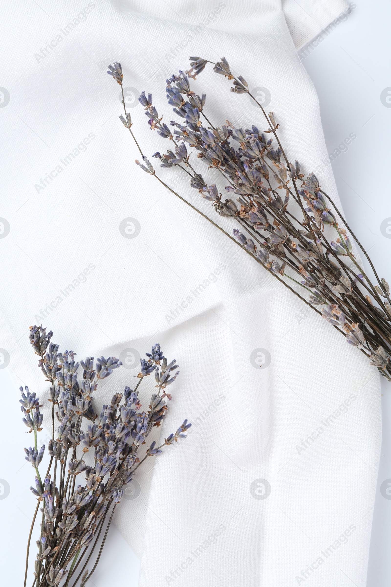 Photo of Fragrant lavender flowers on white background, flat lay
