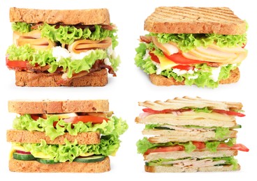 Image of Many tasty sandwiches isolated on white, set