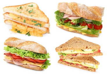 Image of Many tasty sandwiches isolated on white, set