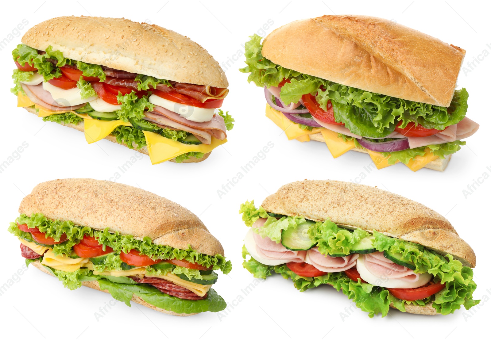 Many tasty sandwiches isolated on white, set Image of Many tasty sandwiches isolated on white, set