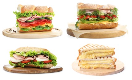 Image of Many tasty sandwiches isolated on white, set