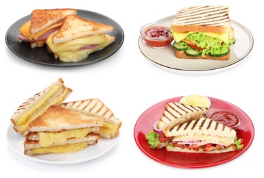 Image of Many tasty sandwiches isolated on white, set