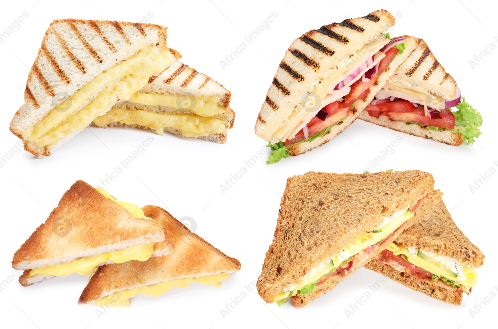 Many tasty sandwiches isolated on white, set Image of Many tasty sandwiches isolated on white, set