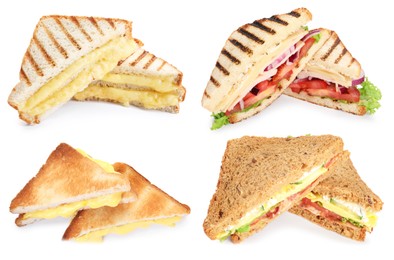 Image of Many tasty sandwiches isolated on white, set