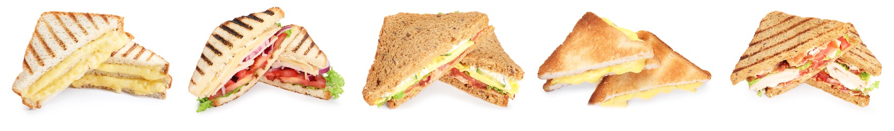 Image of Many tasty sandwiches isolated on white, set
