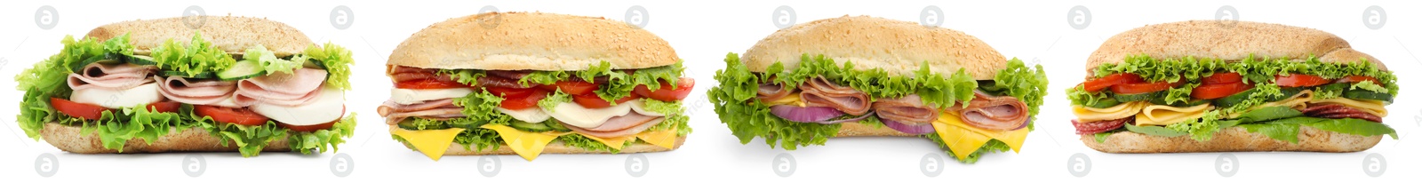 Many tasty sandwiches isolated on white, set Image of Many tasty sandwiches isolated on white, set