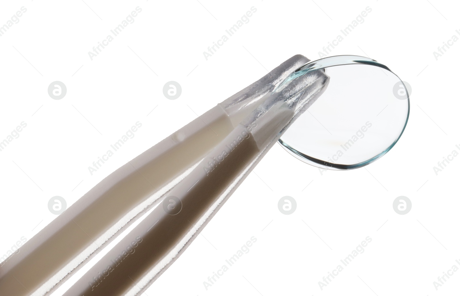 Tweezers with contact lens isolated on white Photo of Tweezers with contact lens isolated on white