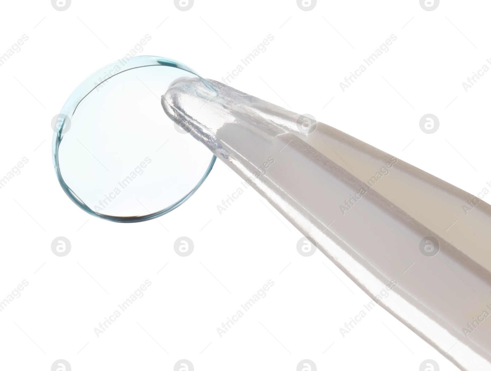 Tweezers with contact lens isolated on white Photo of Tweezers with contact lens isolated on white