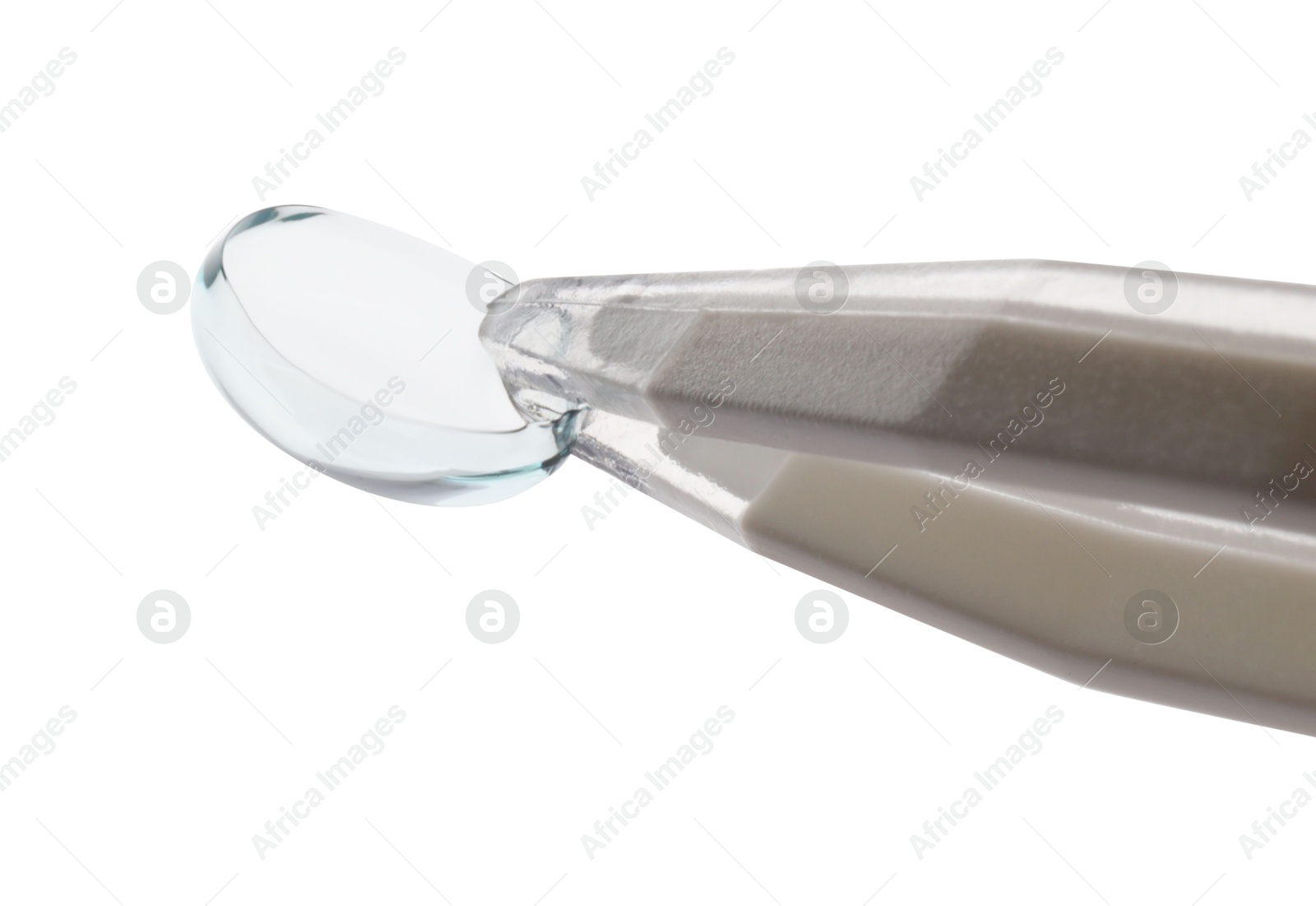 Tweezers with contact lens isolated on white Photo of Tweezers with contact lens isolated on white