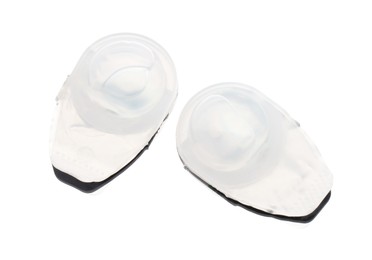 Photo of Blister packs with contact lenses isolated on white, top view