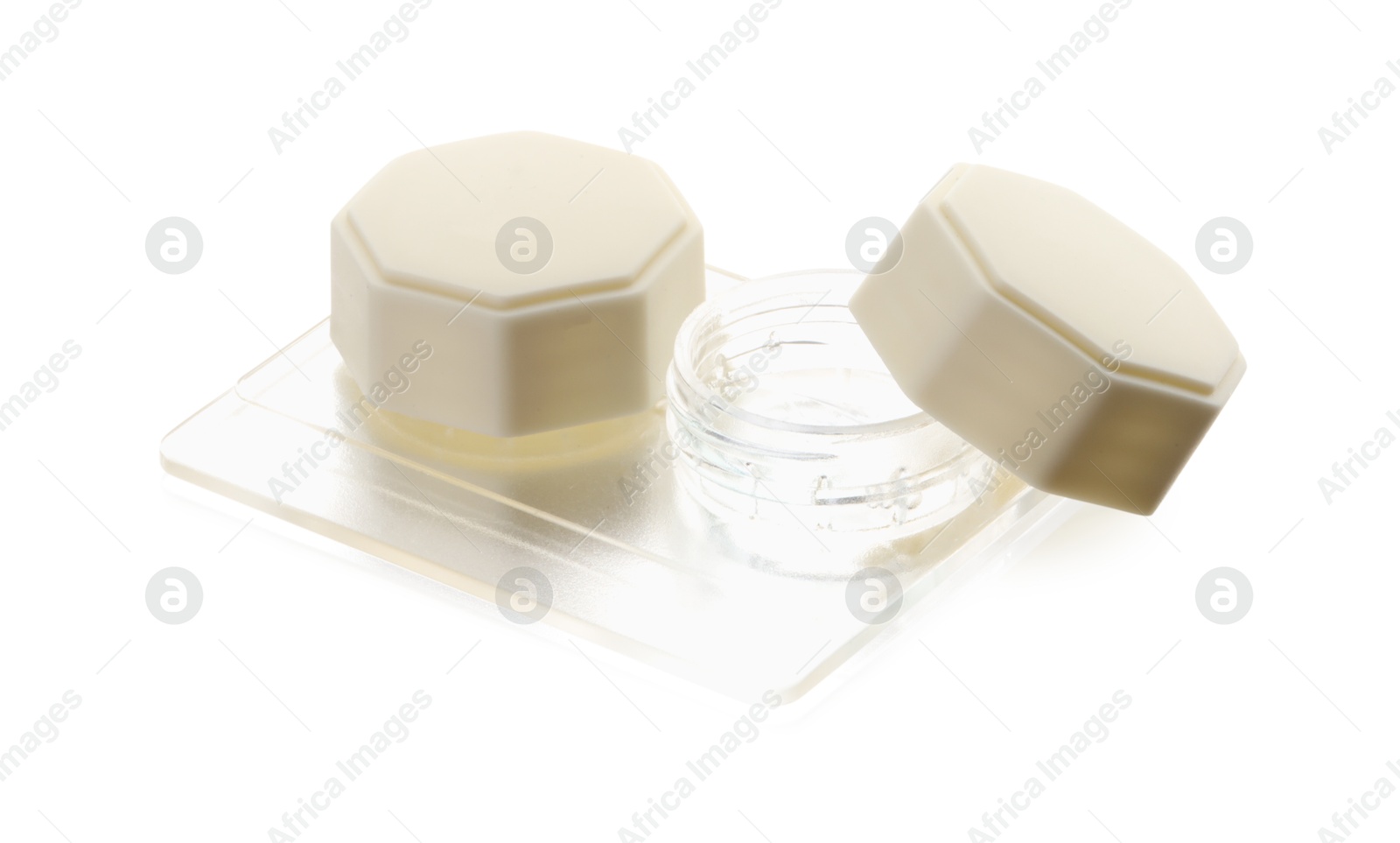 Case with contact lenses isolated on white Photo of Case with contact lenses isolated on white