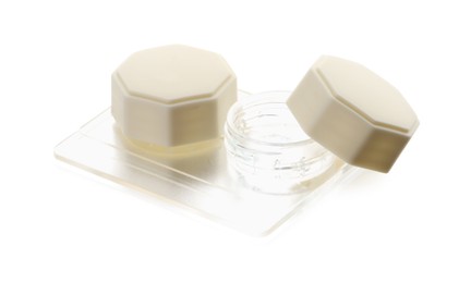 Photo of Case with contact lenses isolated on white