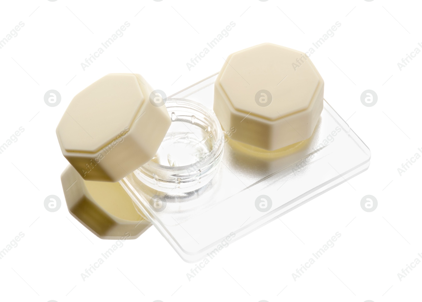 Case with contact lenses isolated on white Photo of Case with contact lenses isolated on white