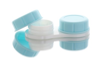 Photo of Case with contact lenses isolated on white