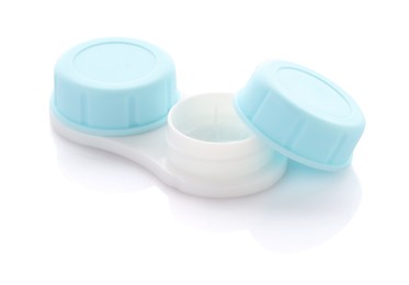 Photo of Case with contact lenses isolated on white