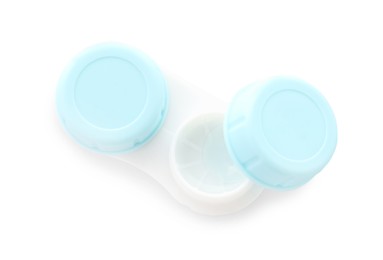 Photo of Case with contact lenses isolated on white, top view