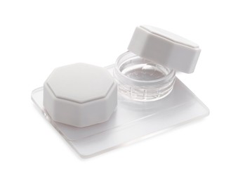 Photo of Case with contact lenses isolated on white