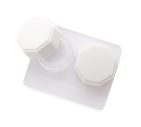 Photo of Case with contact lenses isolated on white, top view