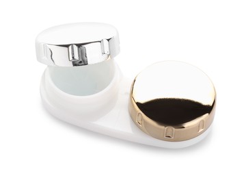 Photo of Case with contact lenses isolated on white