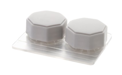 Photo of Case with contact lenses isolated on white