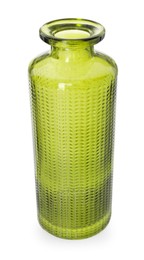 Photo of One beautiful glass vase isolated on white