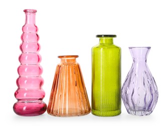 Photo of Different beautiful glass vases isolated on white