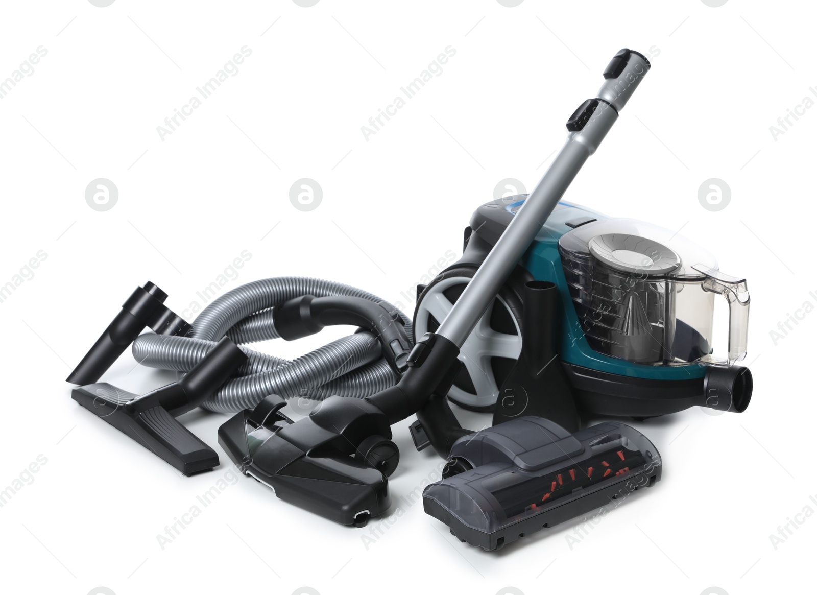 Vacuum cleaner parts on white background. Household appliance Photo of Vacuum cleaner parts on white background. Household appliance