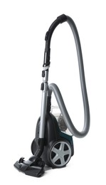 Photo of One vacuum cleaner on white background. Household appliance