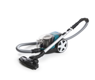 Photo of One vacuum cleaner on white background. Household appliance