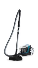 Photo of One vacuum cleaner on white background. Household appliance