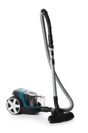 Photo of One vacuum cleaner on white background. Household appliance