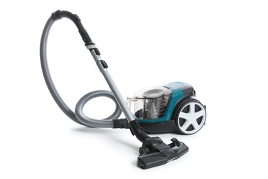 Photo of One vacuum cleaner on white background. Household appliance