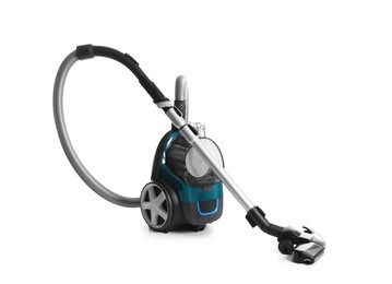Photo of One vacuum cleaner on white background. Household appliance