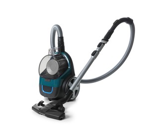 Photo of One vacuum cleaner on white background. Household appliance