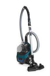 Photo of One vacuum cleaner on white background. Household appliance