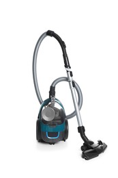 Photo of One vacuum cleaner on white background. Household appliance