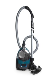 Photo of One vacuum cleaner on white background. Household appliance