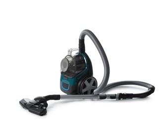 Photo of One vacuum cleaner on white background. Household appliance