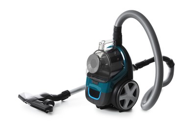 Photo of One vacuum cleaner on white background. Household appliance