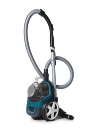 Photo of One vacuum cleaner on white background. Household appliance