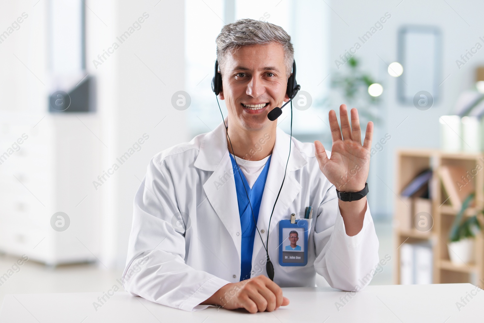 Telemedicine. Doctor having video call with patient, view from camera Photo of Telemedicine. Doctor having video call with patient, view from camera