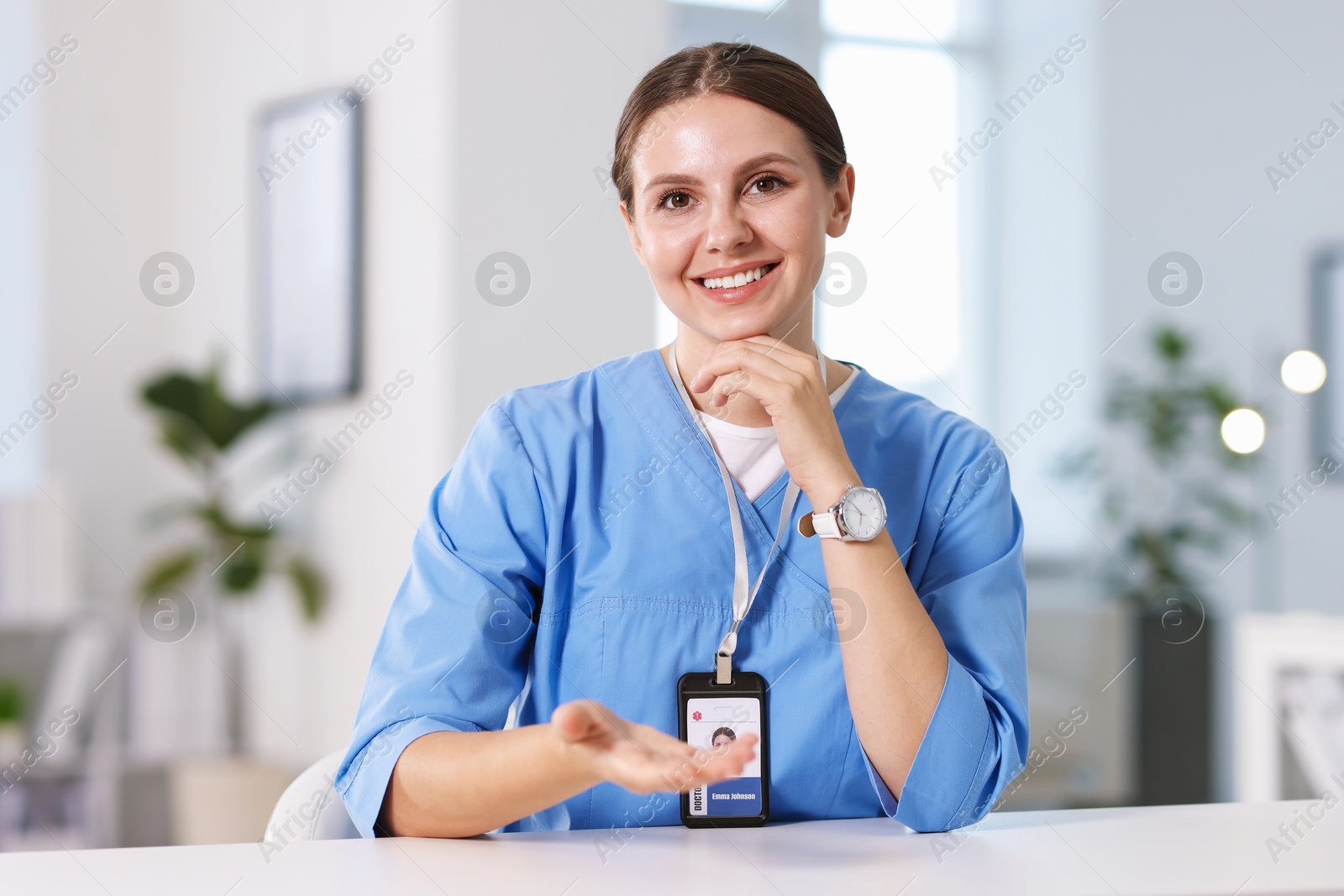 Telemedicine. Doctor having video call with patient, view from camera Photo of Telemedicine. Doctor having video call with patient, view from camera