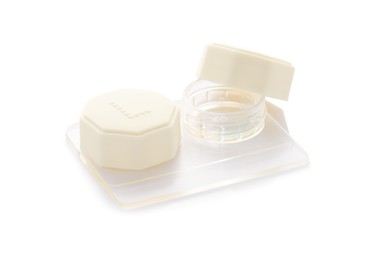 Photo of Case with contact lenses isolated on white