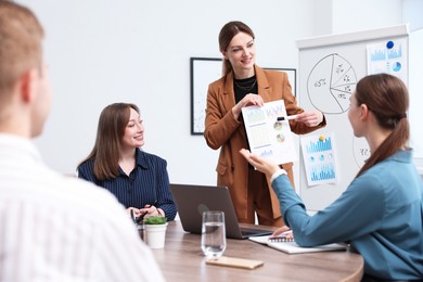 Photo of Business coach giving presentation to group of people in office