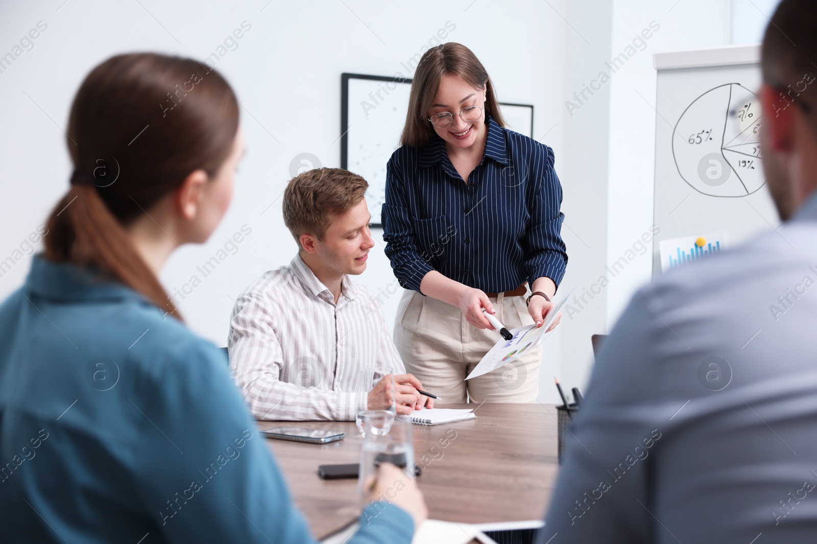 Business coach giving presentation to group of people in office Photo of Business coach giving presentation to group of people in office