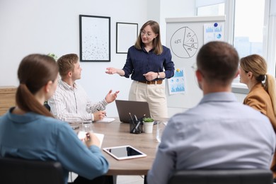 Photo of Business coach giving presentation to group of people in office